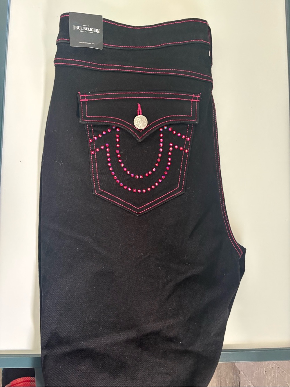 Pink rhinestone true religion jeans